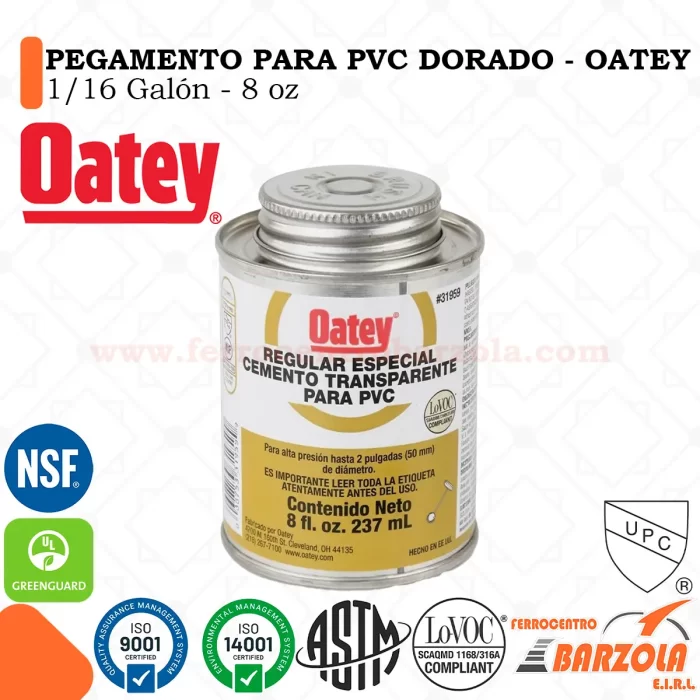 Pegamento Dorado PVC 1/16 | 8 oz - OATEY