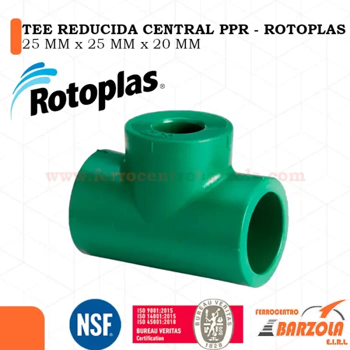 Tee PPR Reducida Central 25 x 25 x 20 mm - ROTOPLAS