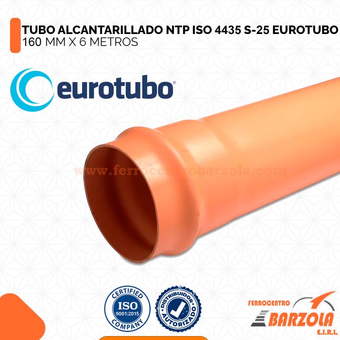 Tubo Alcantarillado NTP ISO 4435 S-25 160 mm x 6 m - EUROTUBO