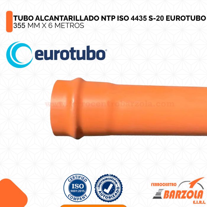 Tubo Alcantarillado NTP ISO 4435 S-20 355 mm x 6 m - EUROTUBO