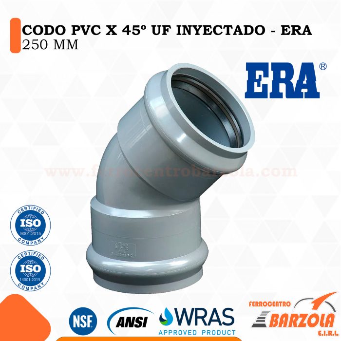 Codo PVC UF Inyectado 250 mm x 45° - ERA