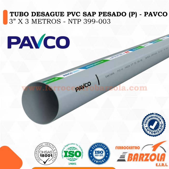 Tubo Desagüe SAP Pesado 3" x 3 m - NTP 399.003 - PAVCO