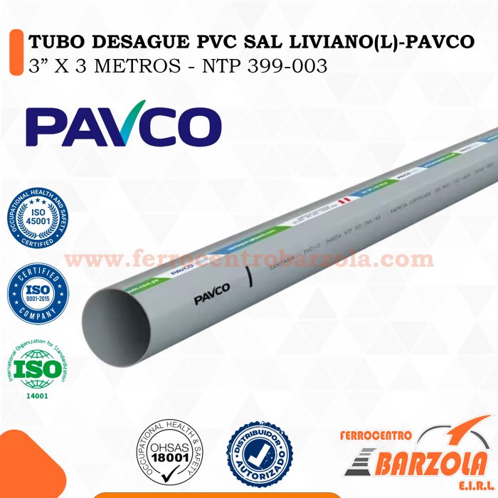 Tubo Desagüe PVC Clase Liviana 3″ x 3 m – NTP 399.003 – PAVCO