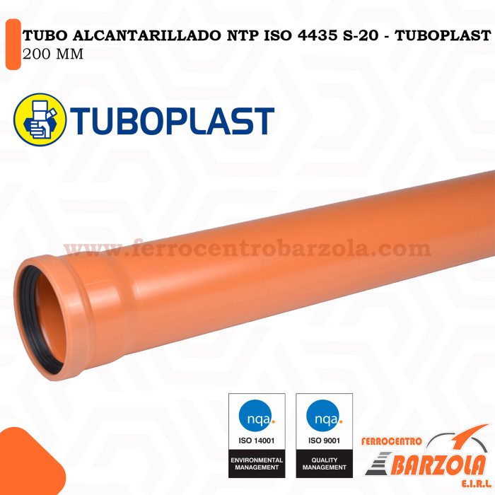Tubo Alcantarillado NTP ISO 4435 S-20 200 MM x 6 M - TUBOPLAST