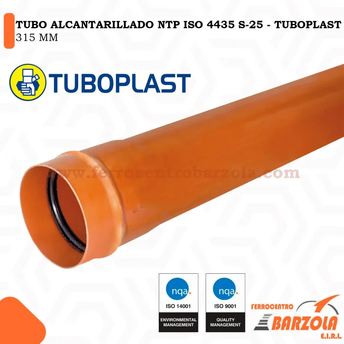 Tubo Alcantarillado NTP ISO 4435 S-25 315 MM x 6 M - TUBOPLAST