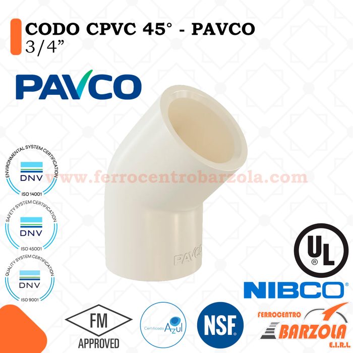 Codo CPVC 3/4" x 45° - PAVCO