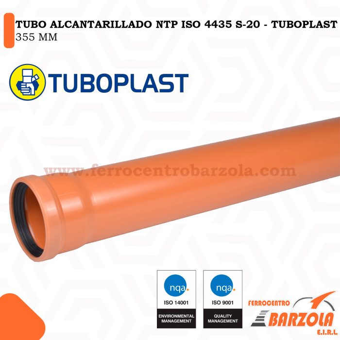 Tubo Alcantarillado NTP ISO 4435 S-20 355 MM x 6 M - TUBOPLAST