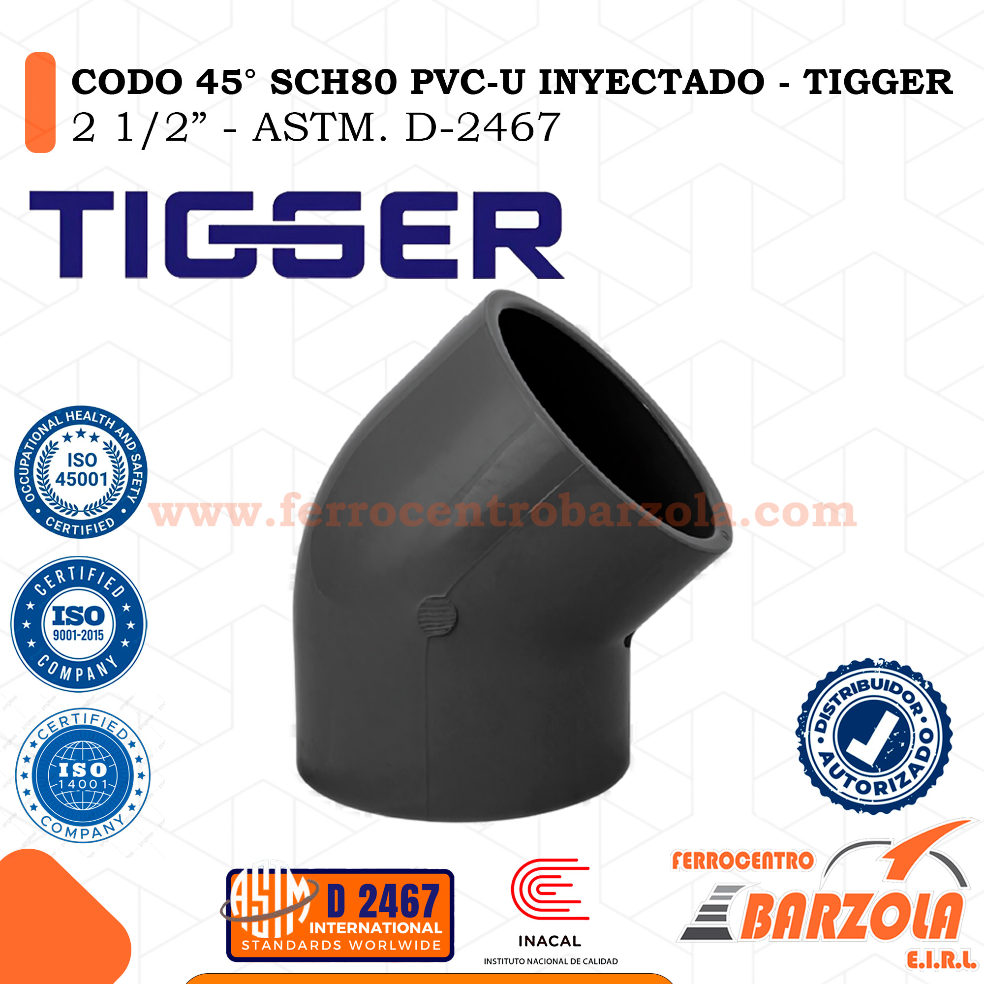 CODO 45° SCH80 PVC-U INYECTADO - TIGGER 2 1.2