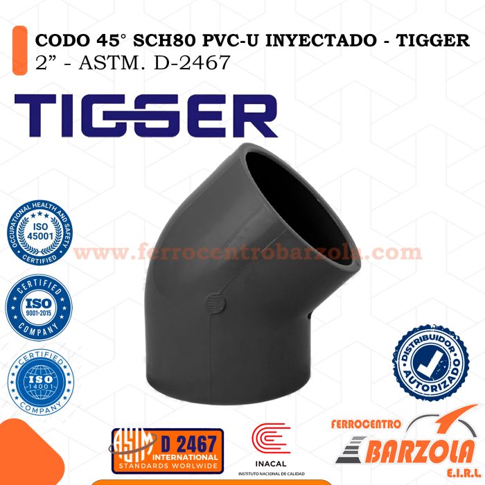 Codo 45° SCH80 PVC-U Inyectado 2" - TIGGER