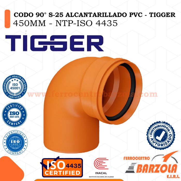 Codo 90° S-25 Alcantarillado PVC 450mm - TIGGER