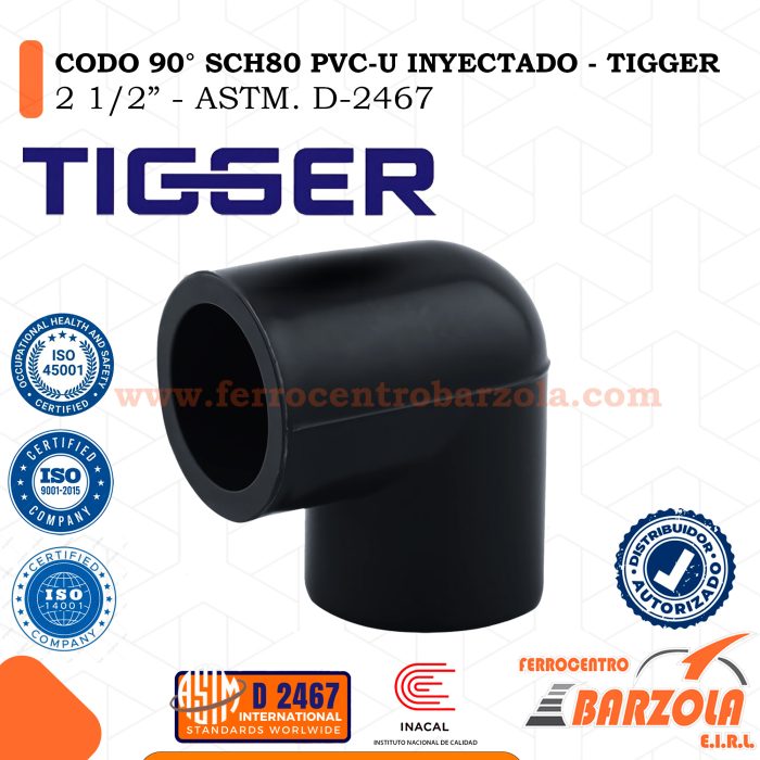 Codo 90° SCH80 PVC-U Inyectado 2 1/2" - TIGGER