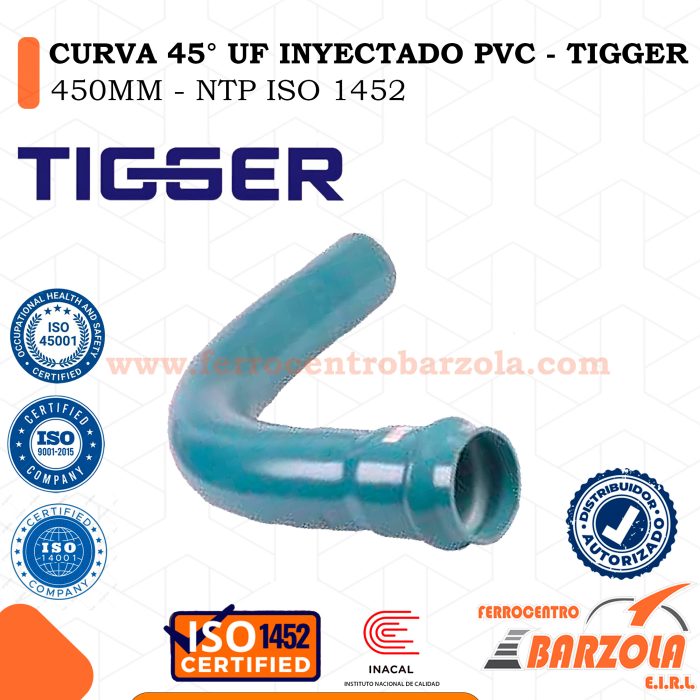 Curva 45° UF Inyectado PVC 450mm - TIGGER
