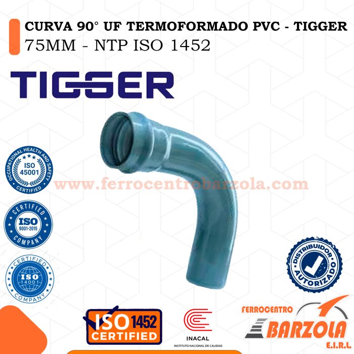 Curva 90° UF Termoformado PVC 75mm - TIGGER
