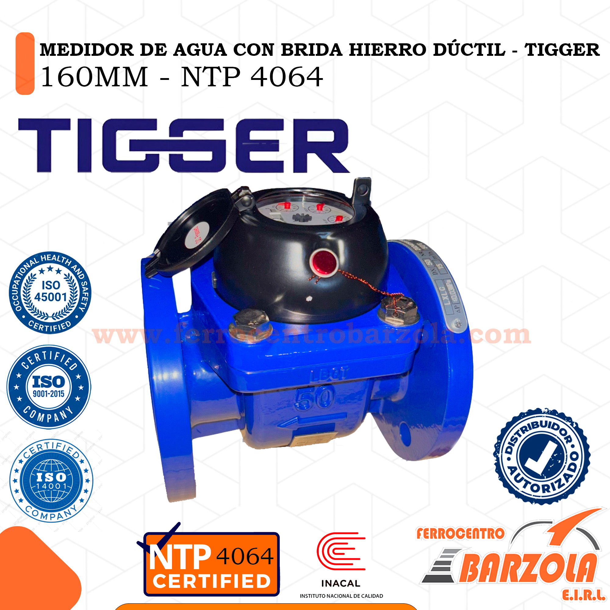 MEDIDOR DE AGUA CON BRIDA HIERRO DÚCTIL - TIGGER 160mm