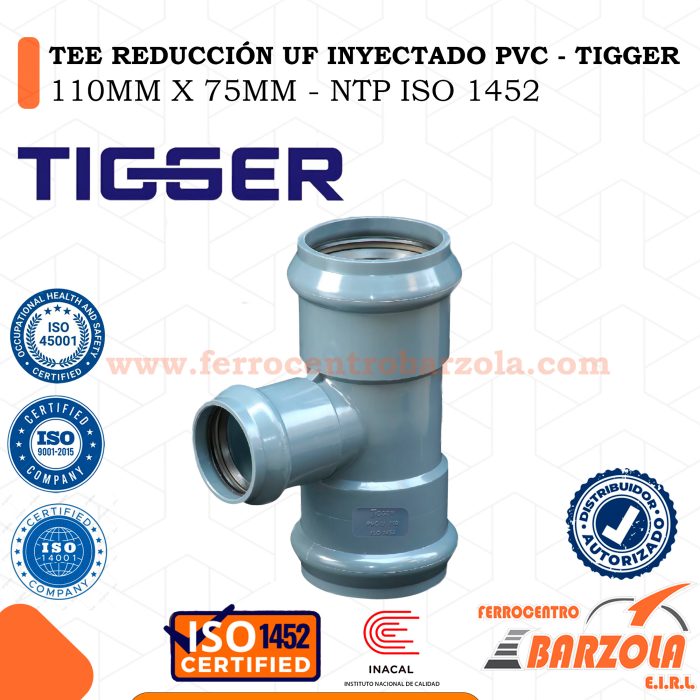 Tee Reducción UF Inyectado PVC 110mm X 75mm - TIGGER