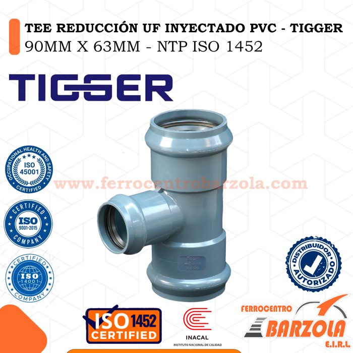 Tee Reducción UF Inyectado PVC 90mm X 63mm - TIGGER