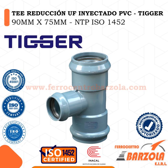 Tee Reducción UF Inyectado PVC 90mm X 75mm - TIGGER