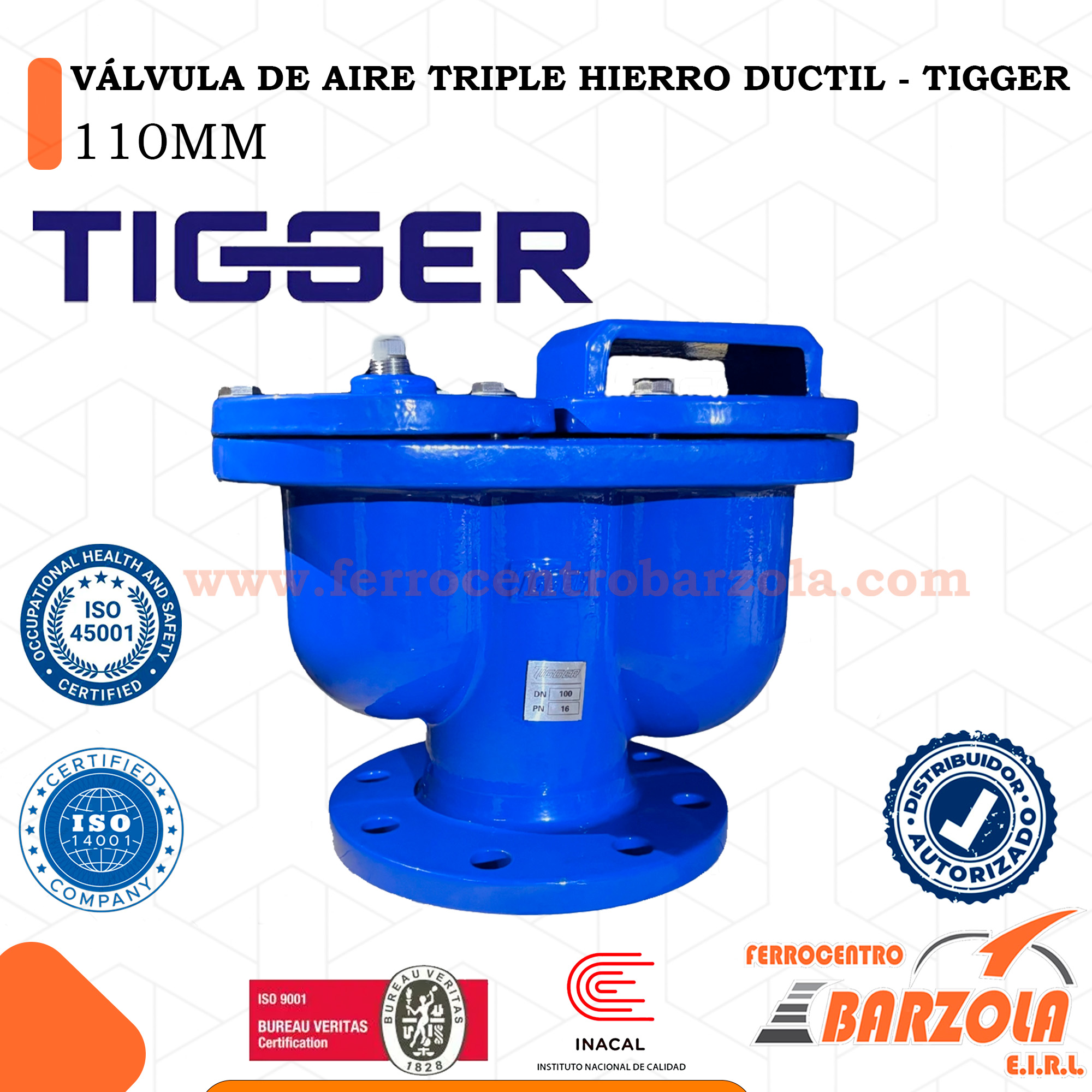 VÁLVULA DE AIRE TRIPLE HIERRO DUCTIL - TIGGER 110mm