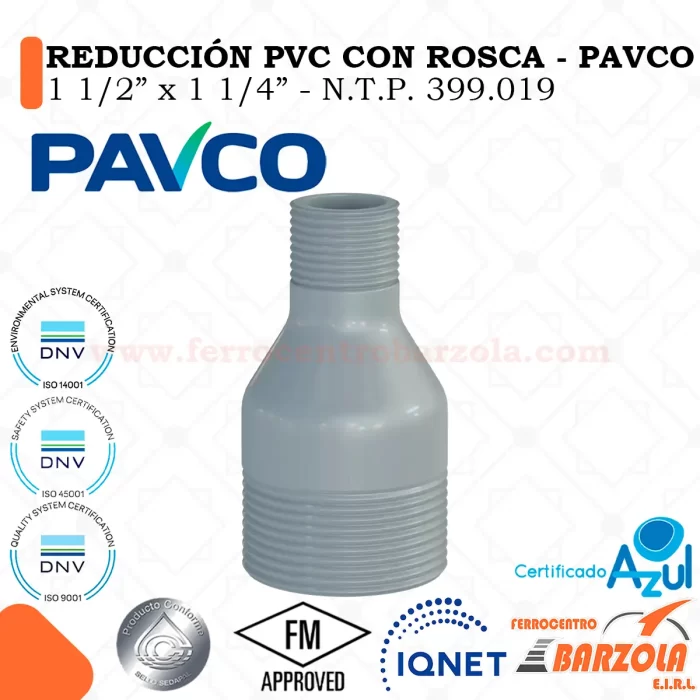 Reducción PVC Con Rosca 1 1/2" a 1 1/4"- PAVCO