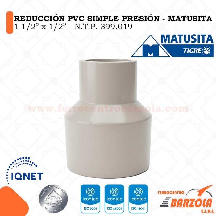 Reducción Simple Presión 1 1/2" x  1/2" - MATUSITA
