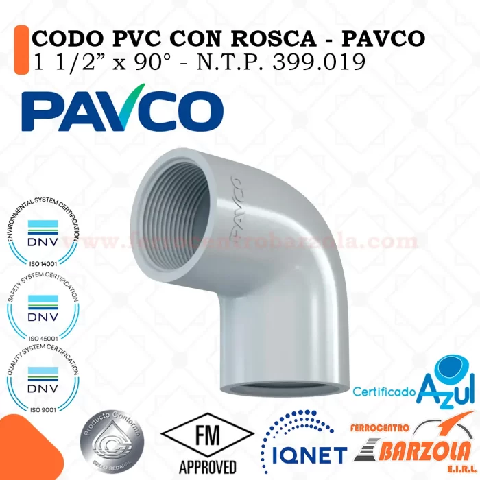 Codo PVC Con Rosca 1 1/2" - PAVCO