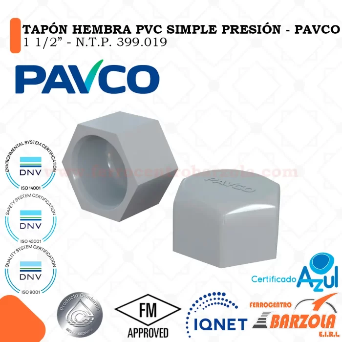 Tapón Hembra PVC Simple Presión 1 1/2" - PAVCO