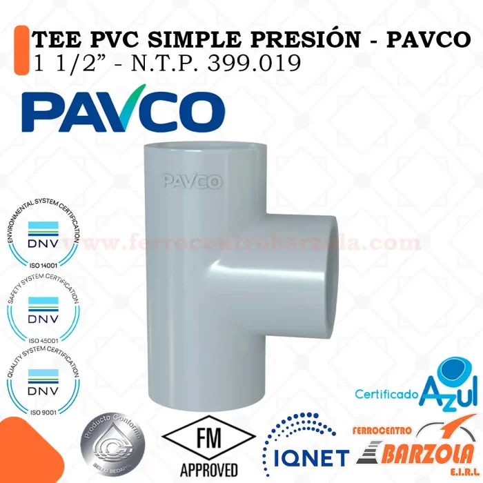 TEE PVC Simple Presión 1 1/2" - PAVCO