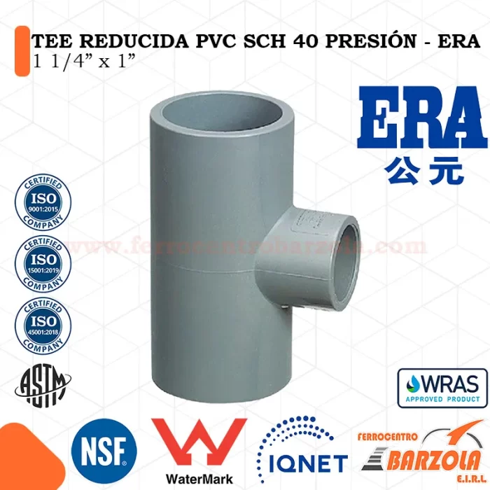 TEE Reducida PVC SCH 40 Presión 1/4" x 1" - ERA