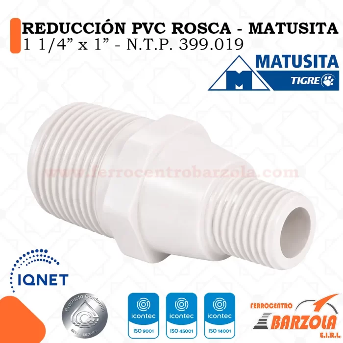 Reducción PVC Con Rosca 1 1/4" x 1" - MATUSITA