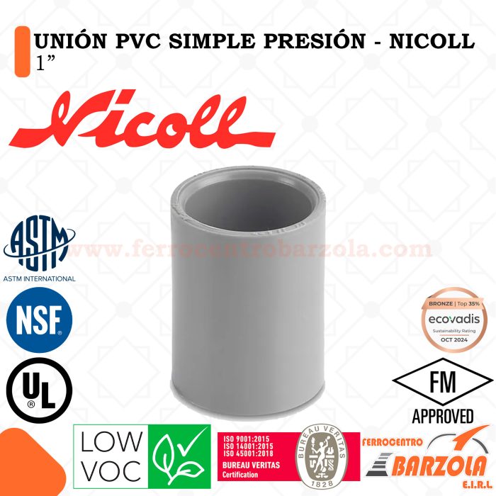 Unión PVC Simple Presión 1" - NICOLL