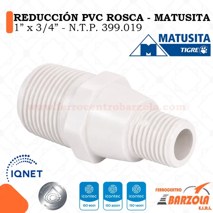 Reducción PVC Con Rosca 1" x 3/4" - MATUSITA