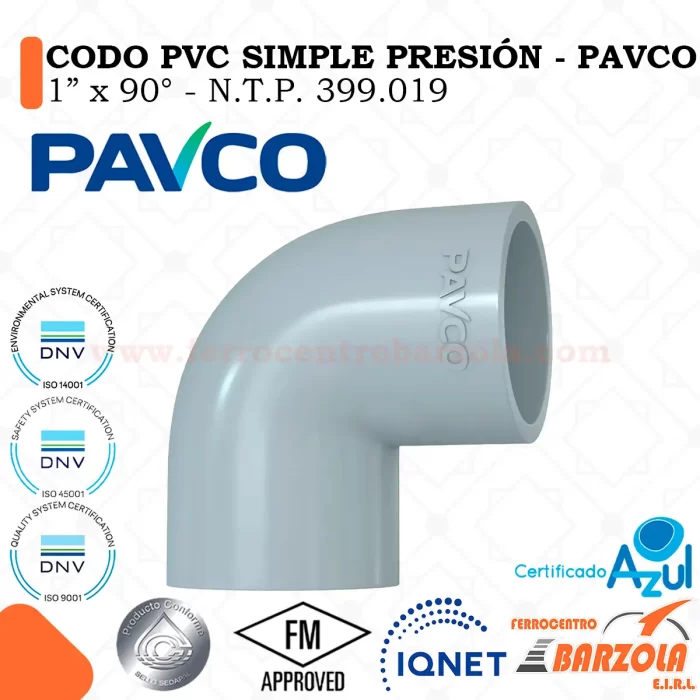 Codo PVC Simple Presión 1" x 90°- PAVCO