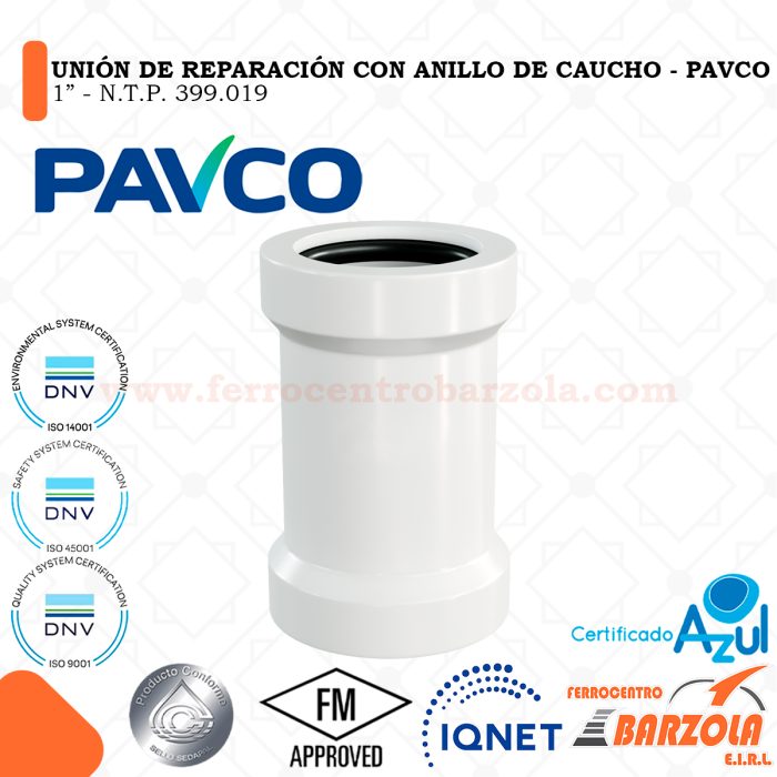 Unión de Reparación PVC con anillo de Caucho 1" - PAVCO