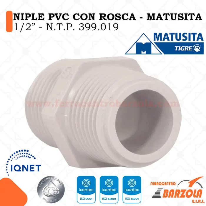 Niple Con Rosca PVC 1/2" - MATUSITA