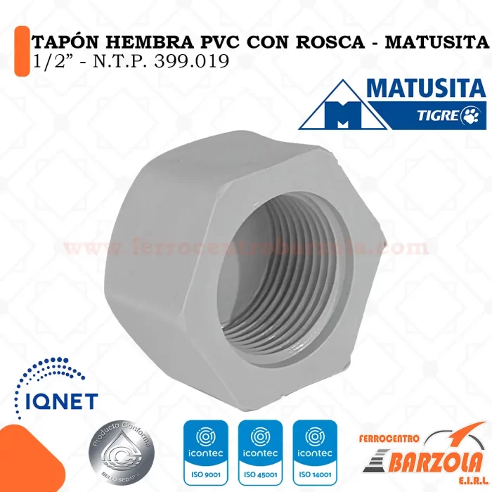 Tapón Hembra Con Rosca PVC 1/2" - MATUSITA