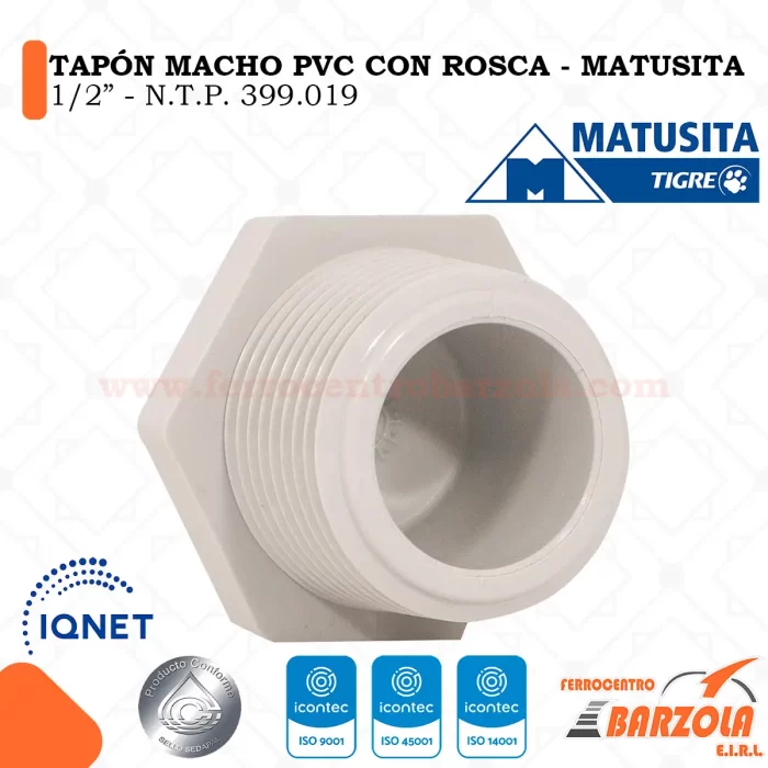 Tapón Macho Con Rosca PVC 1/2" - MATUSITA