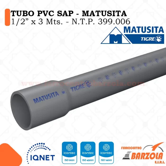 Tubo PVC SAP 1/2" x 3mts - MATUSITA