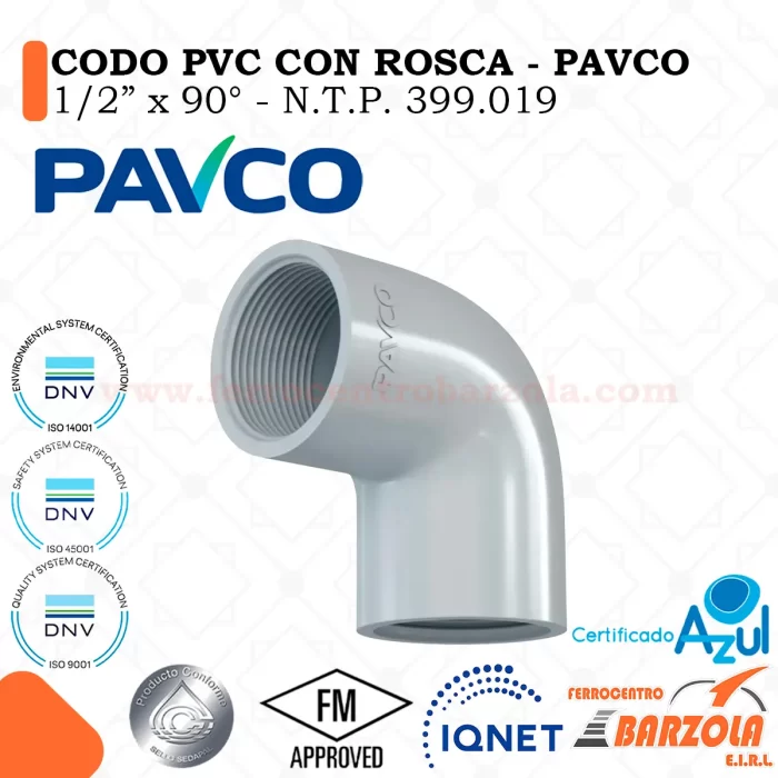 Codo PVC Con Rosca 1/2" - PAVCO