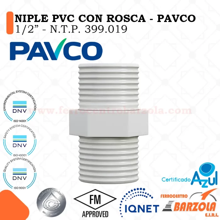 Niple PVC Con Rosca 1/2" - PAVCO