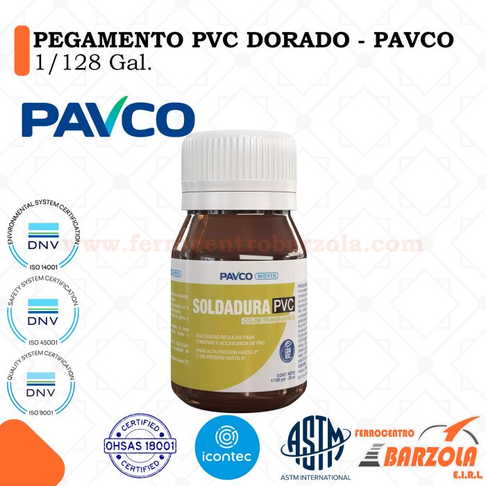 Pegamento PVC Dorado 1/128 Gal - PAVCO