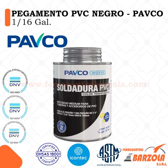 Pegamento PVC Negro 1/16 Gal - PAVCO