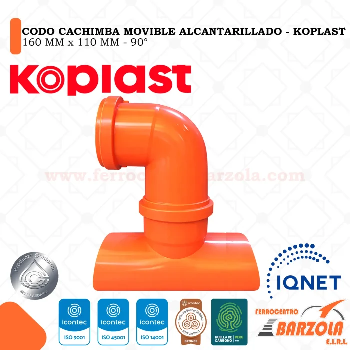 Codo Cachimba Movible Alcantarillado 160mm a 110mm 90° - KOPLAST