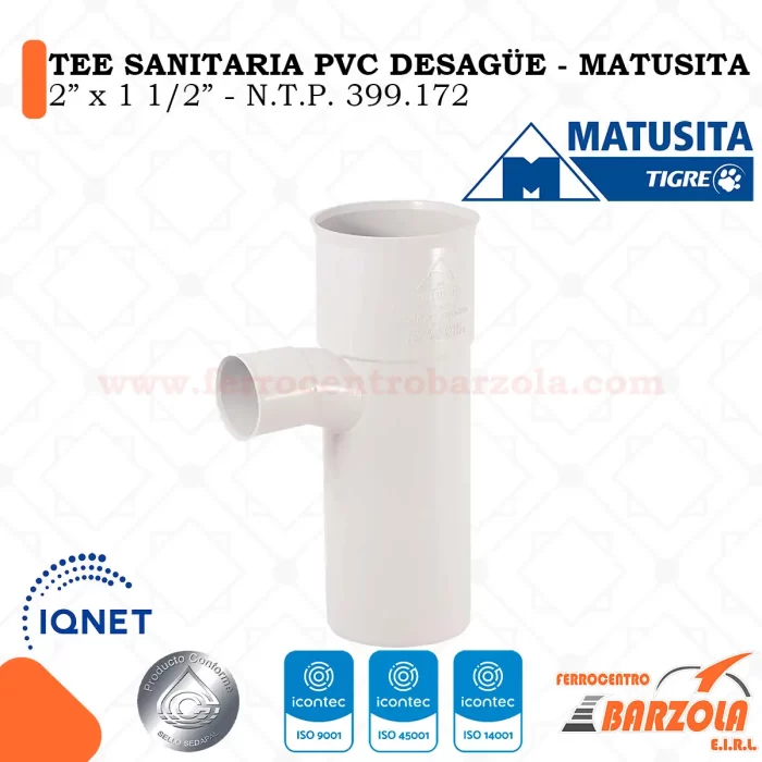 TEE Sanitaria PVC Desagüe 2" x 1 1/2" - MATUSITA