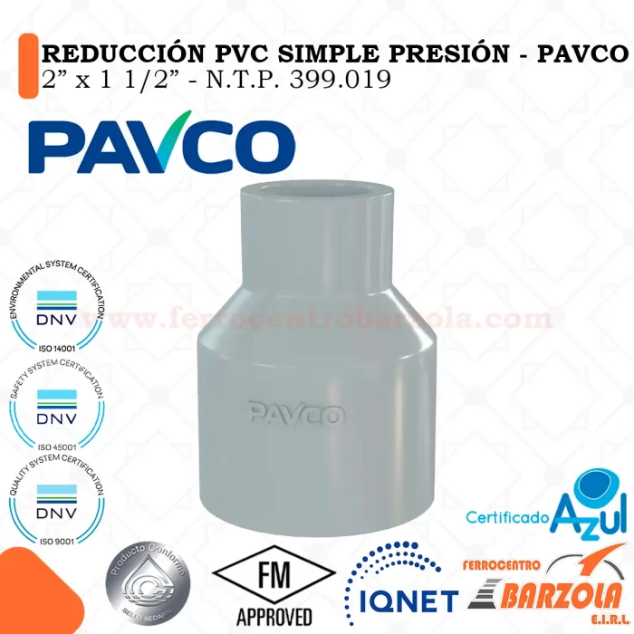Reducción PVC Simple Presión 2" a 1 1/2" - PAVCO