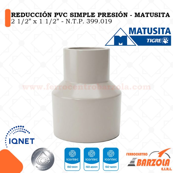 Reducción Simple Presión 2 1/2" x  1 1/2" - MATUSITA