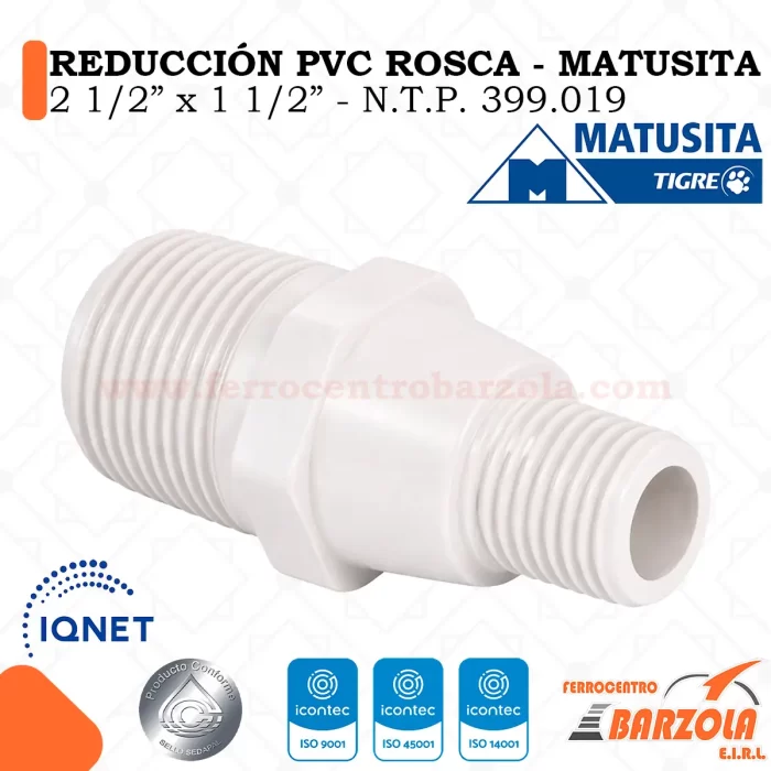 Reducción PVC Con Rosca 2 1/2" x 1 1/2" - MATUSITA