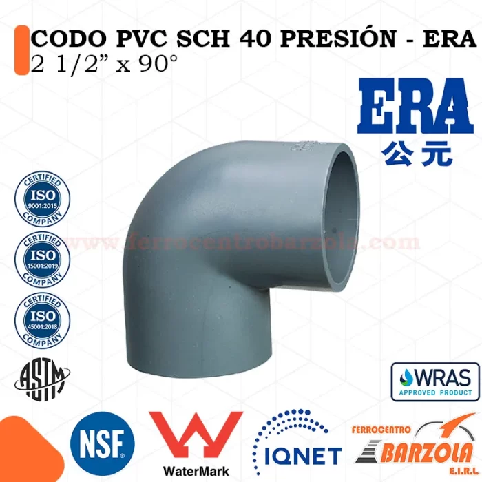 Codo PVC SCH 40 Presión 2 1/2" x 90" - ERA