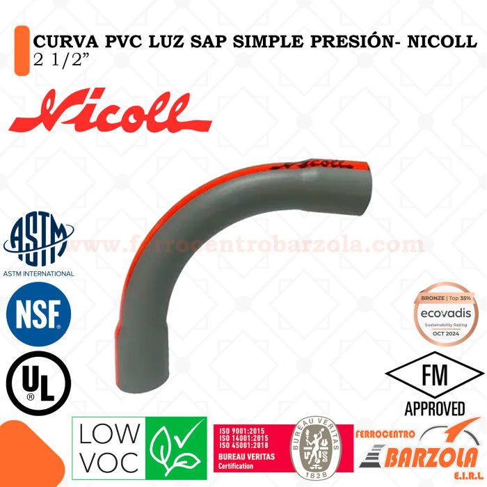 Curva PVC LUZ SAP Simple Presión 2 1/2" - NICOLL