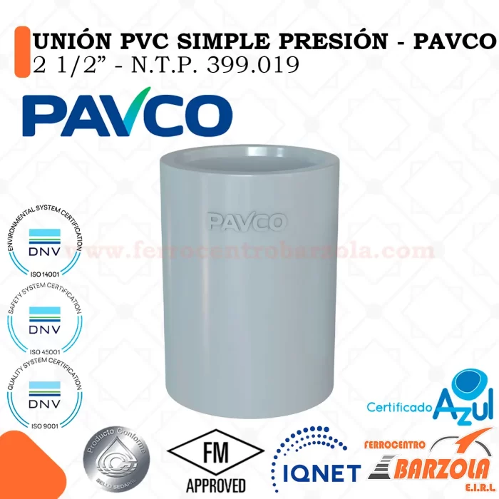 Unión PVC Simple Presión 2 1/2" - PAVCO