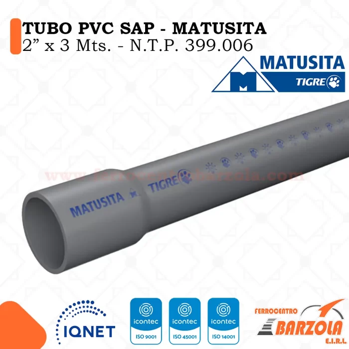 Tubo PVC SAP 2" x 3mts - MATUSITA